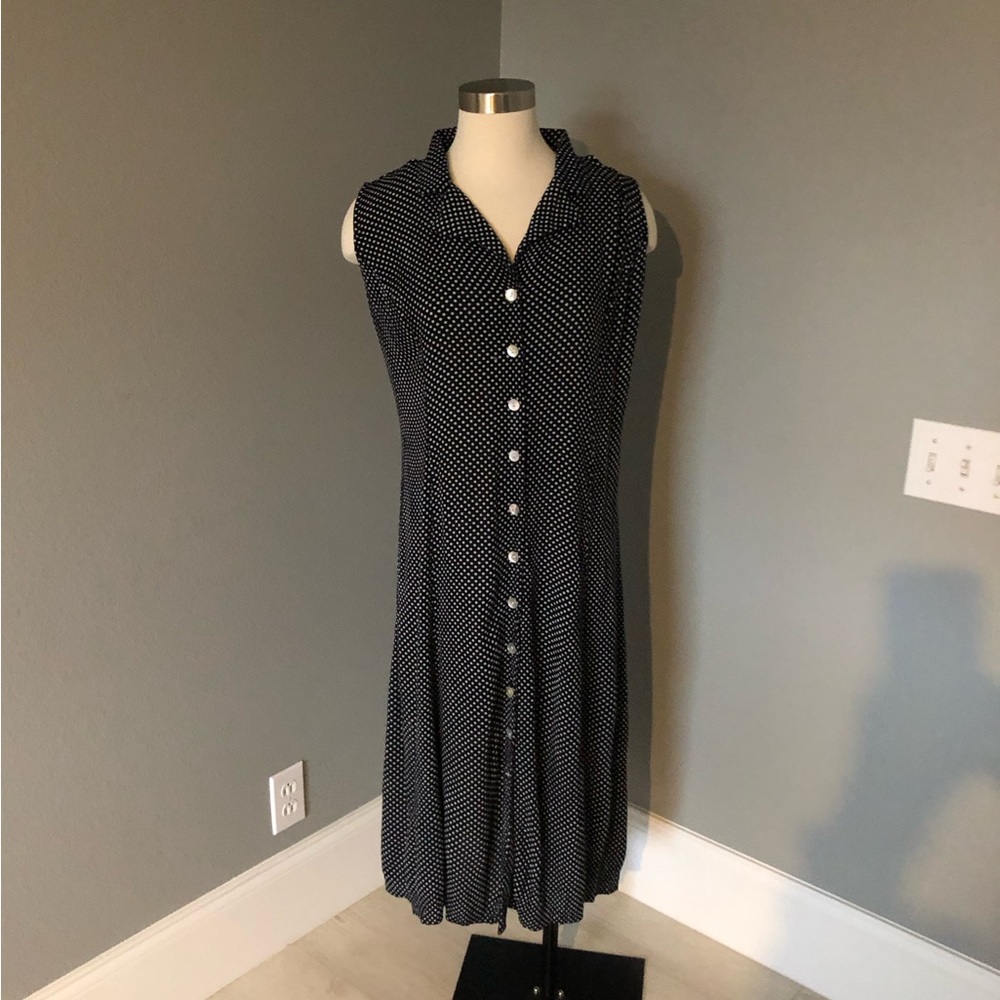 Dressbarn Polka Dot Button Down Sleeveless Shirt Dress